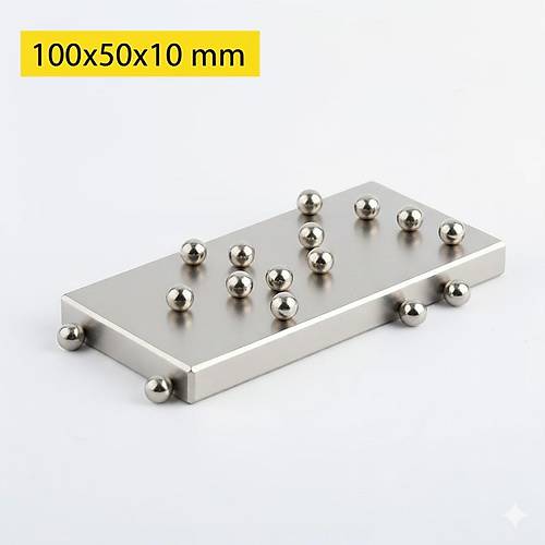 100x50x10 mm, Köşeli Neodyum Mıknatıs, Güçlü Magnet, (Boy:100mm, En50mm, Kalınlık:10mm)