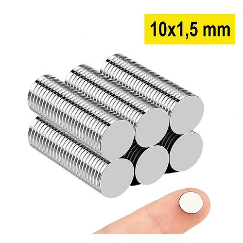 10x1,5 mm, Yuvarlak Neodyum Mıknatıs, Güçlü Magnet, (Çap: 10 mm, Kalınlık: 1,5 mm)