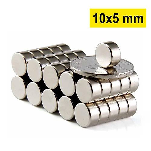 10x5 mm, Yuvarlak Neodyum Mıknatıs, Güçlü Magnet, (Çap: 10 mm, Kalınlık: 5 mm)
