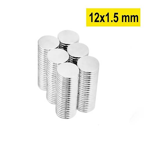 12x1,5 mm, Yuvarlak Neodyum Mıknatıs, Güçlü Magnet, (Çap: 12 mm, Kalınlık: 1,5 mm)