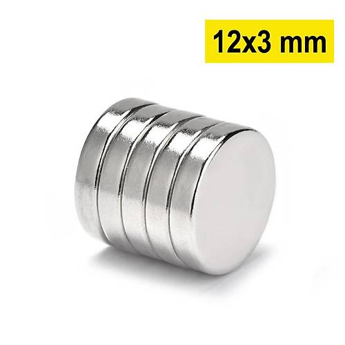 12x3 mm, Yuvarlak Neodyum Mıknatıs, Güçlü Magnet, (Çap: 12 mm, Kalınlık: 3 mm)