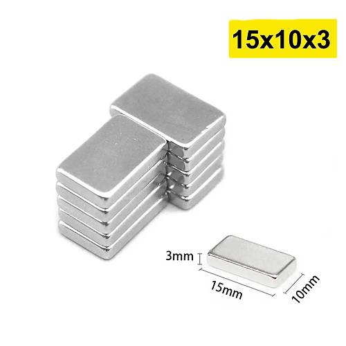 15x10x3 mm, Köşeli Neodyum Mıknatıs, Güçlü Magnet, (Boy:15mm, En:10mm, Kalınlık:3mm)