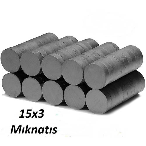 15x3 mm, Yuvarlak Mıknatıs, Seramik, Oksit, Kömür Magnet (Çap: 15 mm, Kalınlık: 3 mm)