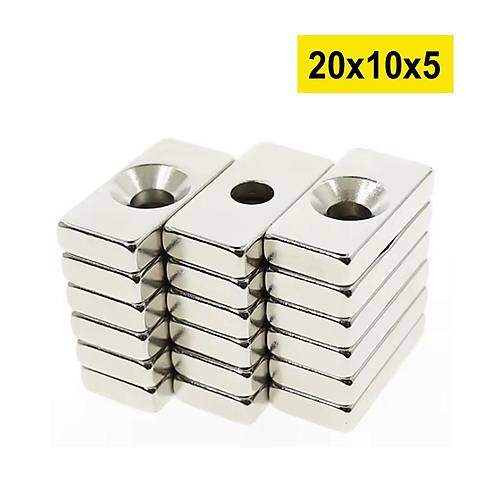 20x10x5 mm, Köşeli, Havşalı, Neodyum Mıknatıs, Güçlü Magnet, (Boy:20mm, En:10mm, Kalınlık:5mm)