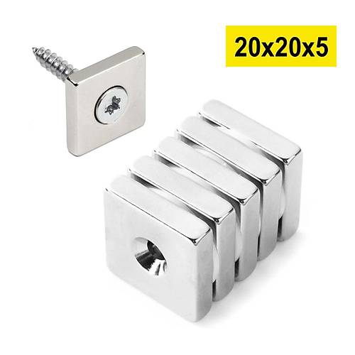 20x20x5 mm, Köşeli, Havşalı, Neodyum Mıknatıs, Güçlü Magnet, (Boy:20mm, En:20mm, Kalınlık:5mm)