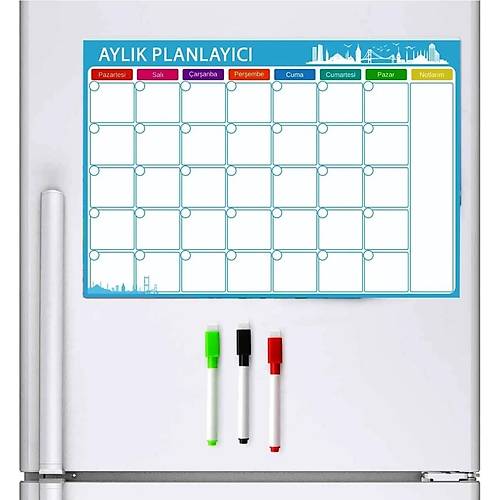 Aylık Magnet Planlayıcı, 35x50cm Katlanabilir, Silinebilir, Mıknatıslı Yazı Tahtası Pano + 2 Kalem