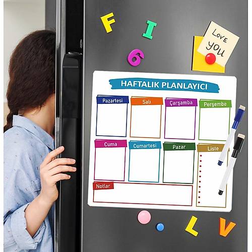 Haftalık Magnet Planlayıcı, Katlanabilir, Silinebilir, Mıknatıslı Yazı Tahtası Pano + 2 Kalem