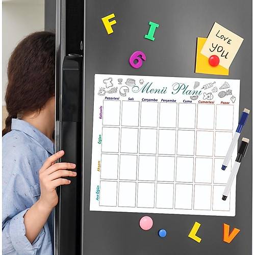 Haftalık Menü, Magnet Planlayıcı, Katlanabilir, Silinebilir, Mıknatıslı Yazı Tahtası Pano + 2 Kalem