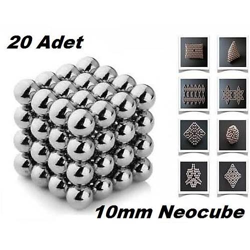 Neocube 10mm, 20 Parça Neodyum Mıknatıs Hobi Seti - 1. Kalite Büyük Boy Küre Mıknatıslar