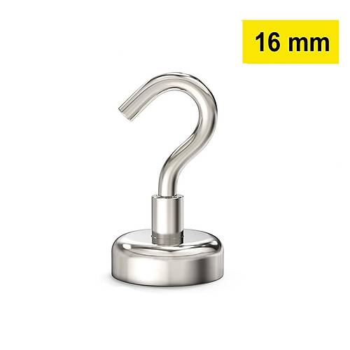 Neodyum, Pot Mıknatıs, 16 mm, Güçlü, Askı Kanca Mıknatıs