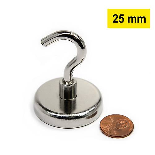 Neodyum, Pot Mıknatıs, 25 mm, Güçlü, Askı Kanca Mıknatıs