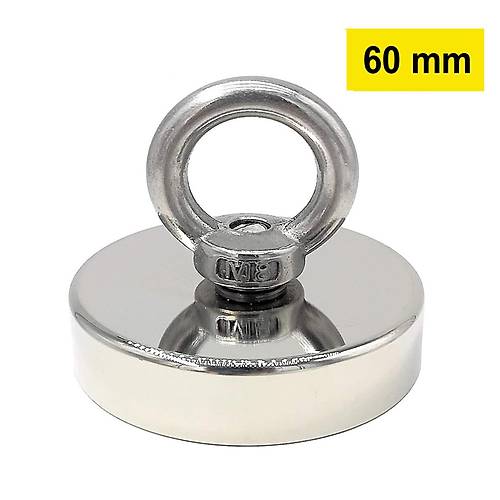 Neodyum, Pot Mıknatıs, 60 mm, Güçlü, Halka Mıknatıs, Magnet Fishing, Kurtarma Mıknatısı
