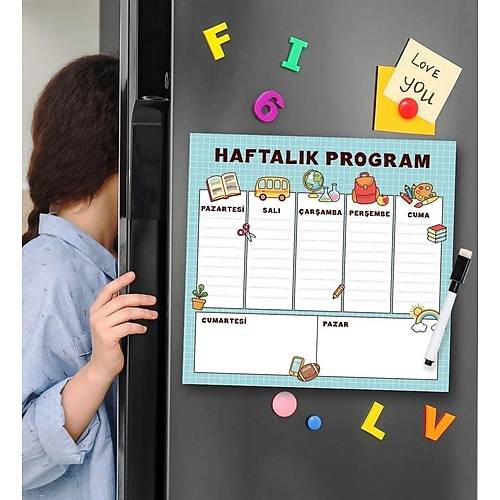 Çocuklara Özel Haftalık Magnet Planlayıcı Yazı Tahtası + 2 Adet Kalem